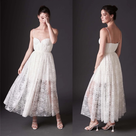 Sau Lee Dresses & Skirts - Sau Lee Selena White Lace and Velvet Bustier Wedding Dress NEW